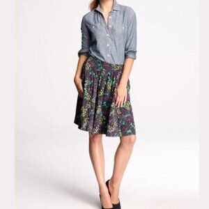 J. CREW 'Elsie Nightfall' Floral Skirt Purple Green Pockets Pleated Sz 2